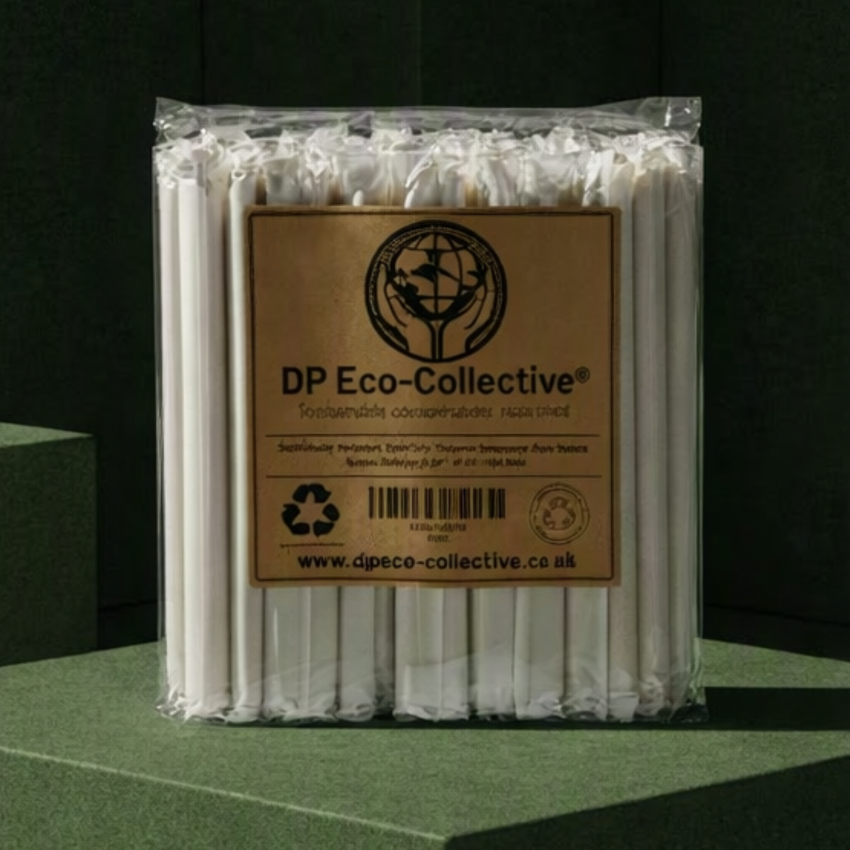 12mm individually paper-wrapped sugarcane boba straws in a DP Eco-Collective kraft pack