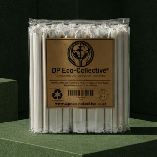 12mm individually paper-wrapped sugarcane boba straws in a DP Eco-Collective kraft pack